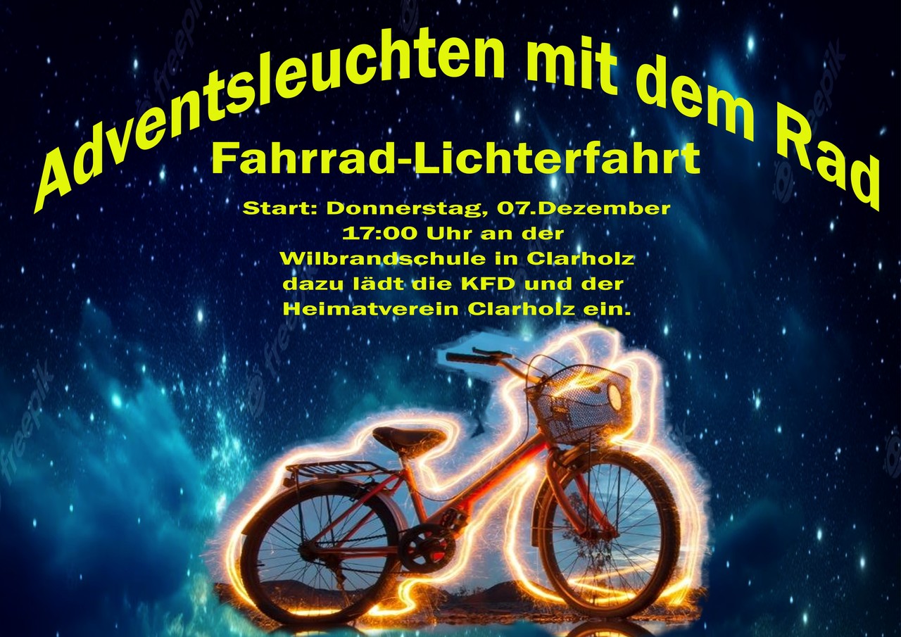 Einladungsflyer des Heimatvereins Clarholz e. V. zur Fahrrad-Lichterfahrt