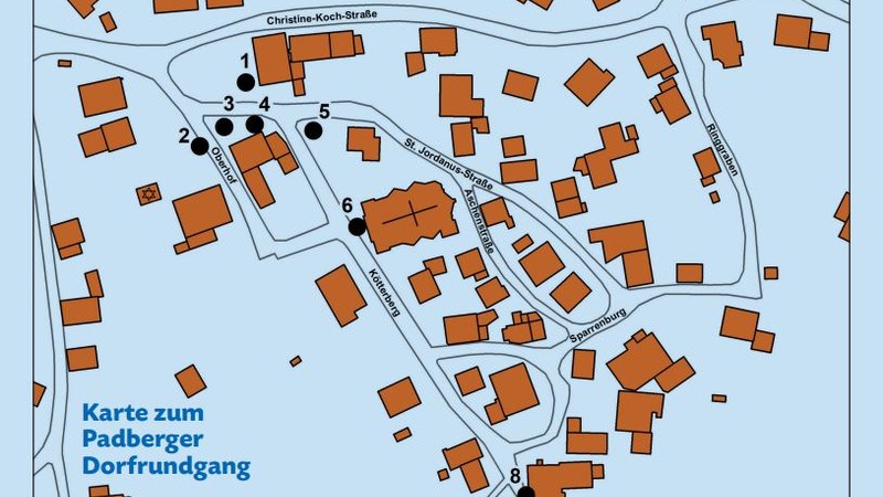 Karte zum Padberger Dorfrundgang. Grafik/ Förderverein Ring Padberg e. V.