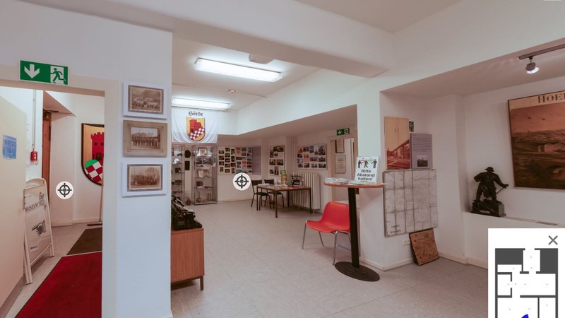 Auf der Website des Heimatvereins kann man das Heimatmuseum in einem virtuellen Rundgang besichtigen. Grafik/ Bildschirmfoto der Webseite hoerde.muellers-kabinett.de/ (abgerufen am: 18. November 2024)